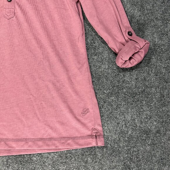 LinkSoul  Polo Shirt Mens Small Long Sleeve Mauve Pink Knit  Split Hem Roll Tab - Picture 2 of 9